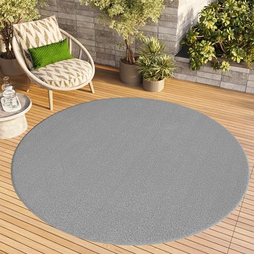 TAPISO Mono Rund Teppich Kurzflor Indoor Outdoor UV-beständig Hellgrau Einfarbig Wohnzimmer Schlafzimmer Kinderzimmer Modern Design ÖKO-TEX 100 x 100 cm von TAPISO