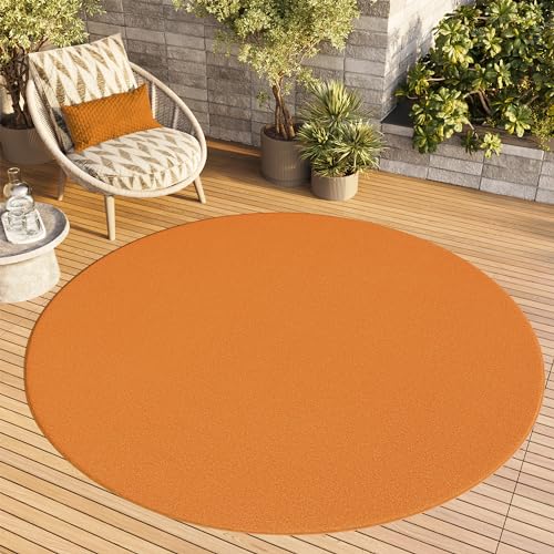TAPISO Mono Rund Teppich Kurzflor Indoor Outdoor UV-beständig Orange Einfarbig Wohnzimmer Schlafzimmer Kinderzimmer Modern Design ÖKO-TEX 200 x 200 cm von TAPISO