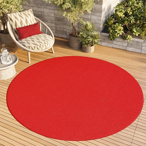 TAPISO Mono Rund Teppich Kurzflor Indoor Outdoor UV-beständig Rot Einfarbig Wohnzimmer Schlafzimmer Kinderzimmer Modern Design ÖKO-TEX 200 x 200 cm von TAPISO