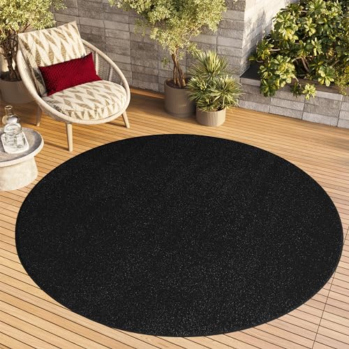 TAPISO Mono Rund Teppich Kurzflor Indoor Outdoor UV-beständig Schwarz Einfarbig Wohnzimmer Schlafzimmer Kinderzimmer Modern Design ÖKO-TEX 120 x 120 cm von TAPISO