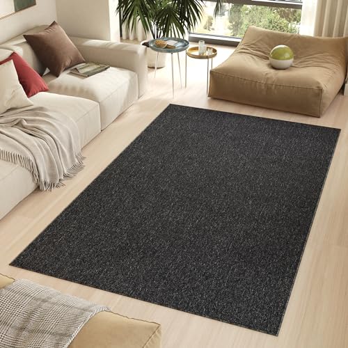 TAPISO Nizza Teppich Anthrazit Einfarbig Melange Anti Rutsch Loop-Teppich Waschbar Wohnzimmer Schlafzimmer Büro Pflegeleicht ÖKO-TEX 140 x 200 cm von TAPISO