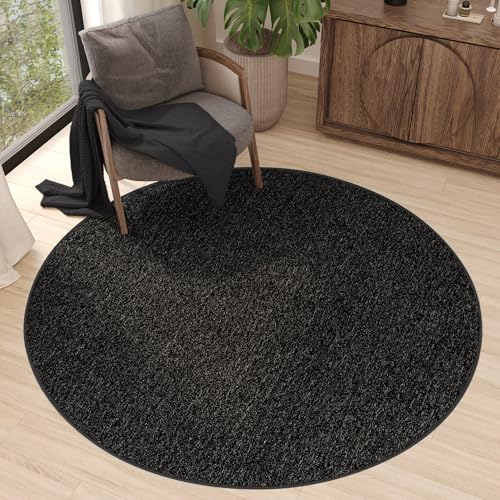 TAPISO Nizza Teppich Anthrazit Einfarbig Melange Rund Anti Rutsch Loop-Teppich Niedriges Flor Waschbar Wohnzimmer Schlafzimmer ÖKO-TEX 100 x 100 cm von TAPISO