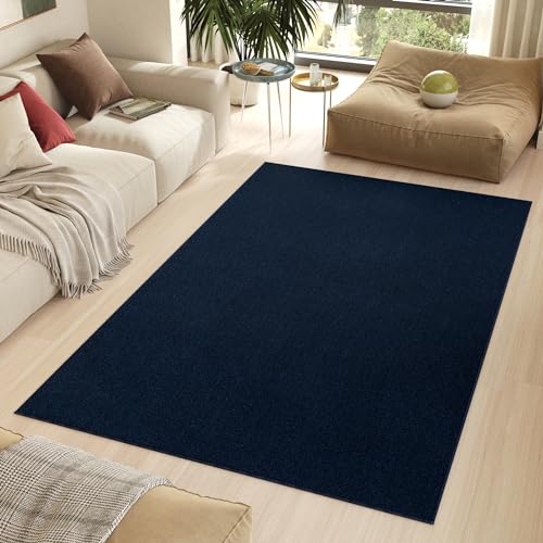 TAPISO Nizza Teppich Anti Rutsch Loop-Teppich Waschbar Dunkelblau Marineblau Einfarbig rutschfest Wohnzimmer Schlafzimmer Büro ÖKO-TEX 120 x 170 cm von TAPISO