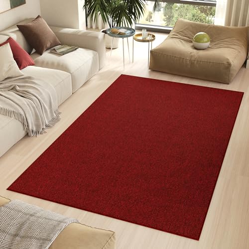 TAPISO Nizza Teppich Anti Rutsch Loop-Teppich Waschbar Rot Einfarbig Melange rutschfest Wohnzimmer Schlafzimmer Büro Esszimmer ÖKO-TEX 300 x 400 cm von TAPISO