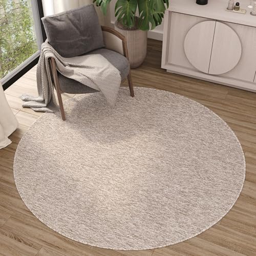 TAPISO Nizza Teppich Beige Creme Einfarbig Melange Rund Anti Rutsch Loop-Teppich Niedriges Flor Waschbar Wohnzimmer Schlafzimmer ÖKO-TEX 160 x 160 cm von TAPISO