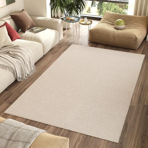 TAPISO Nizza Teppich Creme Einfarbig Melange Anti Rutsch Loop-Teppich Waschbar Wohnzimmer Schlafzimmer Büro Pflegeleicht ÖKO-TEX 80 x 150 cm von TAPISO