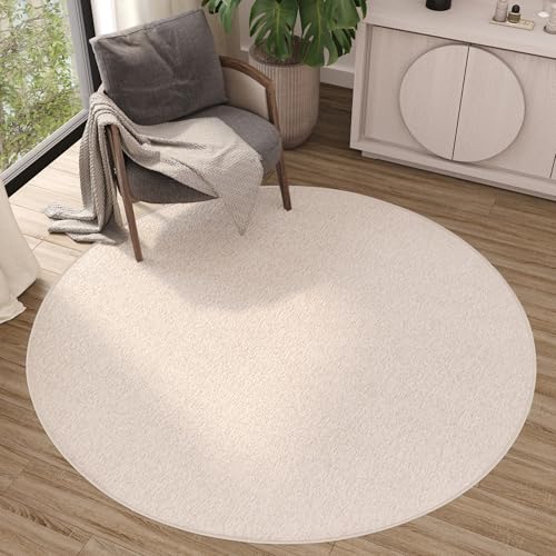 TAPISO Nizza Teppich Creme Einfarbig Melange Rund Anti Rutsch Loop-Teppich Niedriges Flor Waschbar Wohnzimmer Schlafzimmer Büro ÖKO-TEX 80 x 80 cm von TAPISO