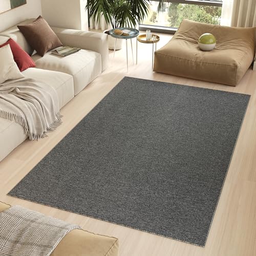 TAPISO Nizza Teppich Grau Einfarbig Melange Anti Rutsch Loop-Teppich Waschbar Wohnzimmer Schlafzimmer Büro Pflegeleicht ÖKO-TEX 140 x 200 cm von TAPISO