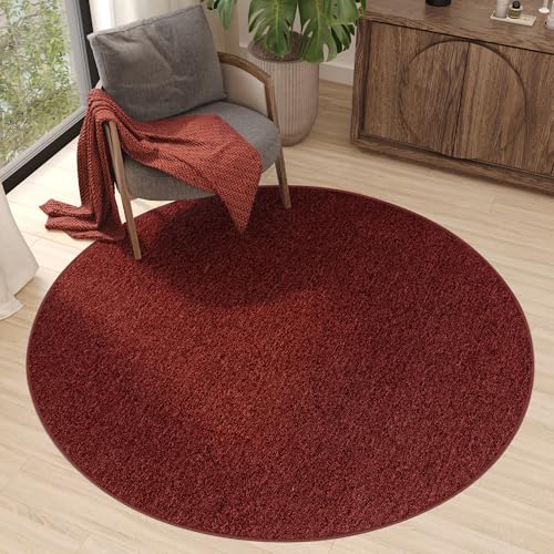 TAPISO Nizza Teppich Rund rutschfest Rot Einfarbig Waschbar Anti Rutsch Niedriges Flor Waschmaschinenfest Wohnzimmer Schlafzimmer ÖKO-TEX 100 x 100 cm von TAPISO