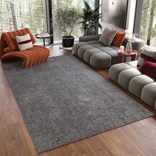 TAPISO Noyan Teppich Kurzflor Antirutsch Grau Dunkelgrau Einfarbig Waschbar Modern Design Waschmaschinenfest Wohnzimmer Schlafzimmer ÖKOTEX 140 x 200 cm von TAPISO