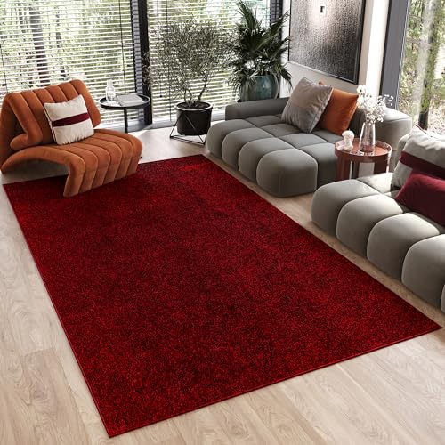 TAPISO Noyan Teppich Kurzflor Antirutsch Rot Einfarbig Waschbar Modern Design Waschmaschinenfest rutschfest Wohnzimmer Schlafzimmer ÖKOTEX 80 x 150 cm von TAPISO