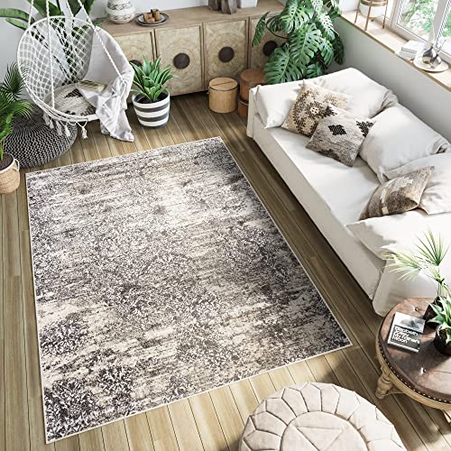 TAPISO Petra Teppich Kurzflor Dunkelbraun Creme Vintage Ornamente Verwischt Meliert Schlafzimmer Wohnzimmer Modern Design ÖKOTEX 120 x 170 cm von TAPISO