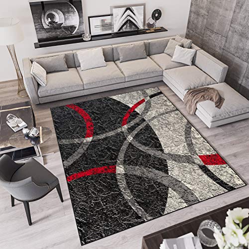 TAPISO Qmega Teppich Kurzflor Schwarz Grau Rot Creme Abstrakt Streifen Kreise Muster Designer Modern Wohnzimmer Schlafzimmer ÖKO-TEX 250 x 350 cm TAPISO Qmega Teppich Kurzflor Schwarz Grau Rot Creme Abstrakt Streifen Kreise Muster Designer Modern Wohnzimmer Schlafzimmer ÖKO-TEX 250 x 350 cm von TAPISO