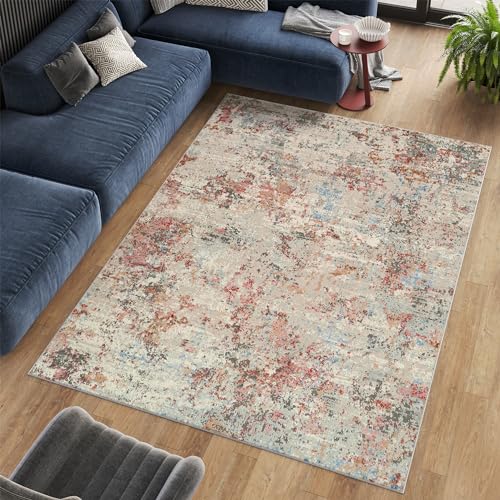 TAPISO Retro Teppich Kurzflor Modern Rostbraun Grau Blau Abstrakt Verwischt Meliert Wohnzimmer Schlafzimmer ÖKO-TEX 160 x 220 cm von TAPISO