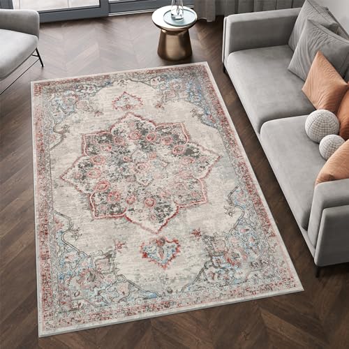 TAPISO Retro Teppich Kurzflor Vintage Rostbraun Grau Lotos Blume Ornament Rahmen Klassisch Wohnzimmer Schlafzimmer ÖKO-TEX 140 x 200 cm TAPISO Retro Teppich Kurzflor Vintage Rostbraun Grau Lotos Blume Ornament Rahmen Klassisch Wohnzimmer Schlafzimmer ÖKO-TEX 140 x 200 cm von TAPISO
