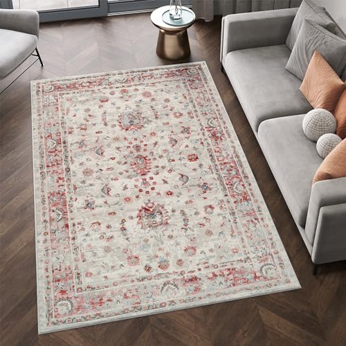 TAPISO Retro Teppich Kurzflor Vintage Rostbraun Grau Ornament Blumen Rahmen Klassisch Wohnzimmer Schlafzimmer ÖKO-TEX 120 x 170 cm von TAPISO