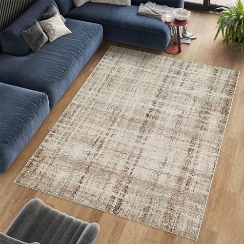 TAPISO Retro Teppich Kurzflor Weiss Blau Beige Grau Braun Modern Muster Meliert Linien Streifen Wohnzimmer Schlafzimmer ÖKO-TEX 200 x 300 cm von TAPISO