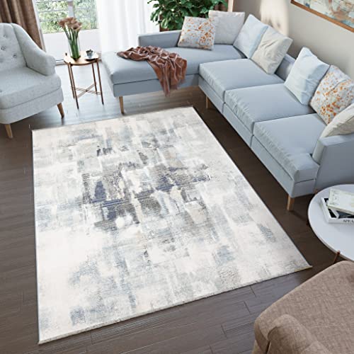 TAPISO Rivoli Teppich Wohnzimmer Schlafzimmer Jugendzimmer 120 x 170 cm - Kurzflor Fransen Robust Hellblau Creme Verwischt MusterModern Design ÖKOTEX TAPISO Rivoli Teppich Wohnzimmer Schlafzimmer Jugendzimmer 120 x 170 cm - Kurzflor Fransen Robust Hellblau Creme Verwischt MusterModern Design ÖKOTEX von TAPISO