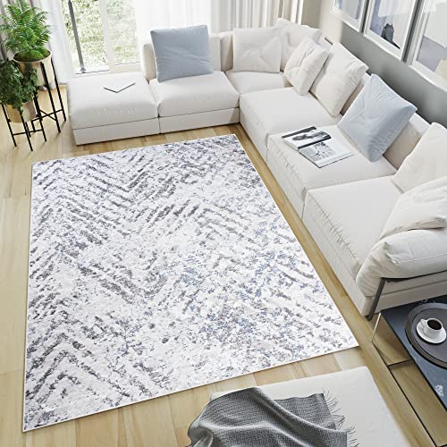 TAPISO Sky Teppich Kurzflor Modern Beige Grau Streifen Zig Zag Meliert Design Wohnzimmer Schlafzimmer 3D Effekt ÖKOTEX 120 x 170 cm von TAPISO