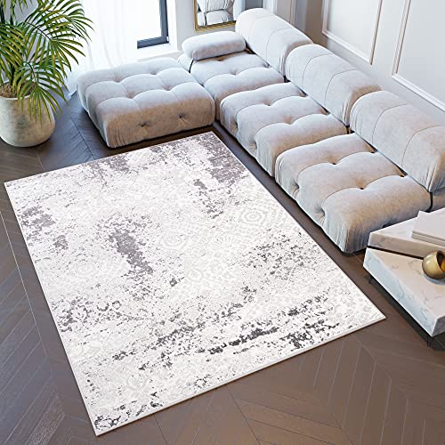 TAPISO Sky Teppich Kurzflor Modern Grau Beige Meliert Verwischt Design Wohnzimmer Schlafzimmer Used Effekt Muster Vintage ÖKOTEX 160 x 220 cm von TAPISO
