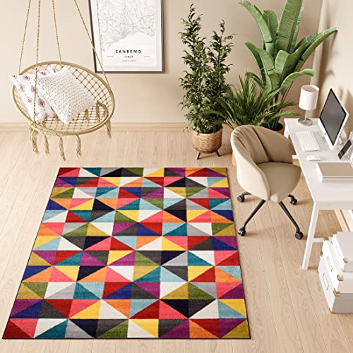 TAPISO Salsa Teppich Kurzflor Bunt Mehrfarbig Modern Geometrisch Dreiecke Design Wohnzimmer Schlafzimmer Jugendzimmer 80 x 150 cm von TAPISO