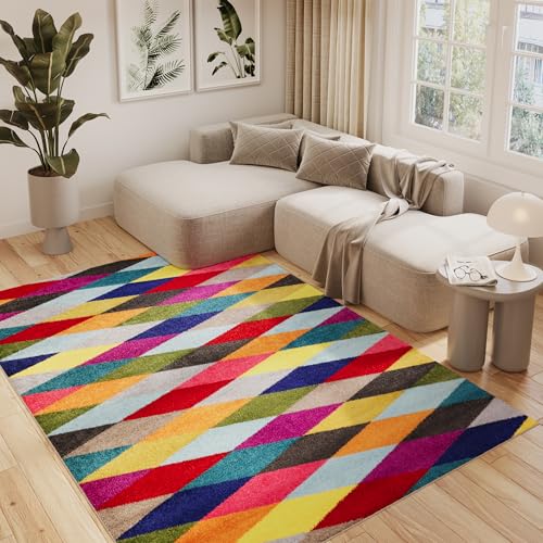 TAPISO Salsa Teppich Kurzflor Bunt Mehrfarbig Modern Geometrisch Figuren Rauten Design Modern Wohnzimmer Schlafzimmer Jugendzimmer 140 x 190 cm von TAPISO