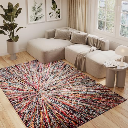 TAPISO Salsa Teppich Kurzflor Bunt Mehrfarbig Streifen Linien Muster Modern Feuerwerk Design Wohnzimmer Schlafzimmer 160 x 220 cm von TAPISO