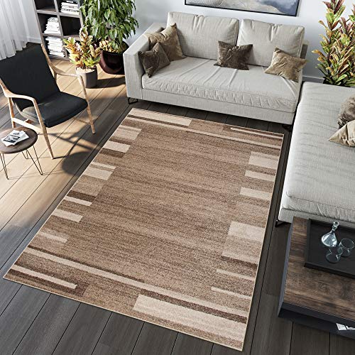 TAPISO Sari Teppich Kurzflor Modern Beige Braun Creme Streifen Gestreift Design Bordüre Meliert Verwischt Wohnzimmer Schlafzimmer ÖKOTEX 60 x 100 cm von TAPISO