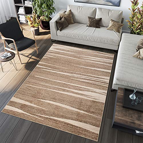 TAPISO Sari Teppich Kurzflor Modern Teppiche Beige Creme Streifen Design Meliert Verwischt Schlafzimmer Wohnzimmer ÖKOTEX 180 x 260 cm von TAPISO
