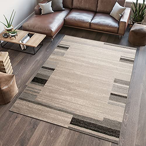 TAPISO Sari Teppich Kurzflor Modern Teppiche Meliert Beige Creme Grau Streifen Design Wohnzimmer Schlafzimmer ÖKOTEX 80 x 150 cm von TAPISO