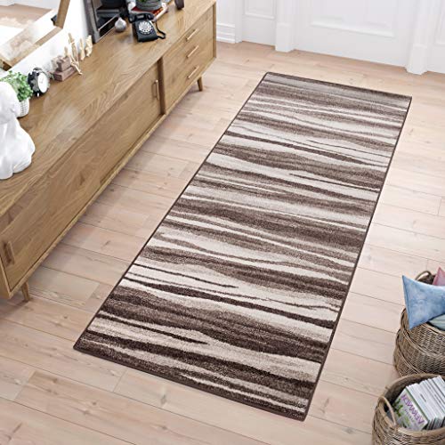 TAPISO Sari Teppich Läufer Flur Braun Beige Kurzflor Modern Streifen Meterware Brücke nach Maß Küche Wohnzimmer Schlafzimmer ÖKOTEX 80 x 280 cm von TAPISO