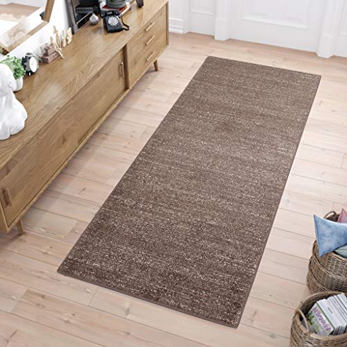 TAPISO Sari Teppich Läufer Flur Braun Meterware Kurzflor Küche Wohnzimmer Schlafzimmer Küchenläufer Korridor Brücke nach Maß ÖKOTEX 120 x 320 cm von TAPISO