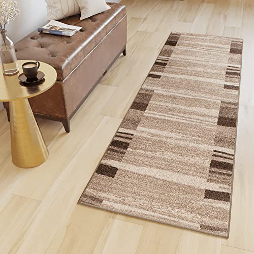 TAPISO Sari Teppich Läufer Flur Brücke Beige Braun Meterware Modern Design Wohnzimmer Schlafzimmer Küche Eingang Kurzflor ÖKOTEX 70 x 110 cm von TAPISO