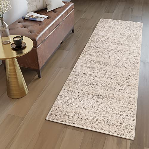 TAPISO Sari Teppich Läufer Flur Creme Modern Kurzflor Küche Wohnzimmer Schlafzimmer Küchenläufer Meterware Brücke nach Maß ÖKOTEX 80 x 550 cm von TAPISO