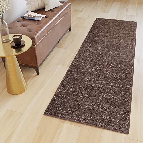 TAPISO Sari Teppich Läufer Flur Dunkelbraun Meterware Kurzflor Küche Wohnzimmer Schlafzimmer Küchenläufer Brücke nach Maß ÖKOTEX 70 x 320 cm von TAPISO