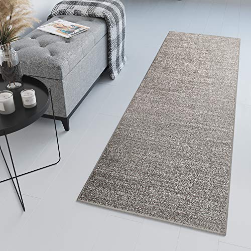 TAPISO Sari Teppich Läufer Flur Grau Meterware Modern Kurzflor Küche Wohnzimmer Schlafzimmer Küchenläufer Brücke nach Maß ÖKOTEX 80 x 230 cm von TAPISO