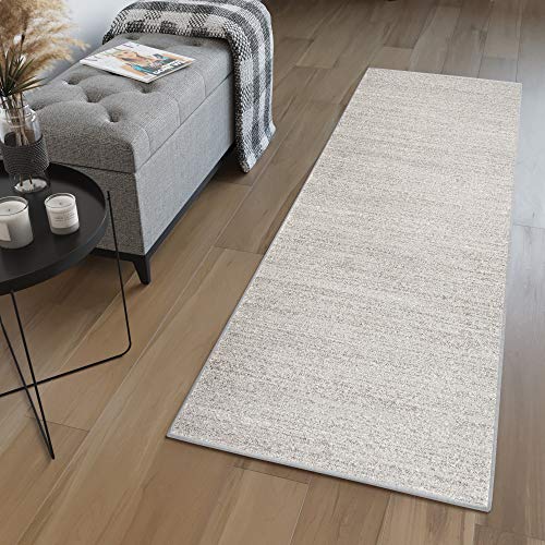 TAPISO Sari Teppich Läufer Flur Hellgrau Meterware Modern Kurzflor Küche Wohnzimmer Schlafzimmer Korridor Brücke nach Maß ÖKOTEX 60 x 400 cm von TAPISO