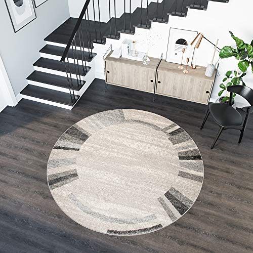 TAPISO Sari Teppich Rund Creme Hellgrau Modern Streifen Bordüre Meliert Design Wohnzimmer Schlafzimmer ÖKOTEX 100 x 100 cm TAPISO Sari Teppich Rund Creme Hellgrau Modern Streifen Bordüre Meliert Design Wohnzimmer Schlafzimmer ÖKOTEX 100 x 100 cm von TAPISO
