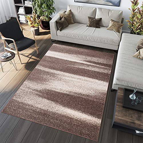 TAPISO Sari Teppich Wohnzimmer Kurzflor Beige Braun Teppiche Modern Streifen Meliert Verwischt Design Schlafzimmer ÖKOTEX 200 x 290 cm von TAPISO