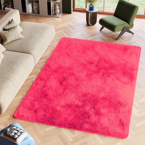 TAPISO Silk Teppich Shaggy rutschfest Pink Einfarbig Antirutsch Hochflor Langflor Weich Modern Schlafzimmer Wohnzimmer Bedvorleger ÖKO-TEX 140 x 200 cm von TAPISO