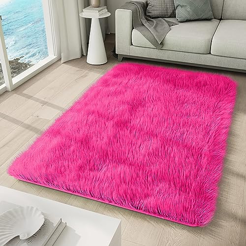 TAPISO Silk Teppich Hochflor Langflor Shaggy rutschfest Dunkelrosa Magenta Einfarbig Kuschelig Moderner Design Schlafzimmer Wohnzimmer 160 x 230 cm von TAPISO