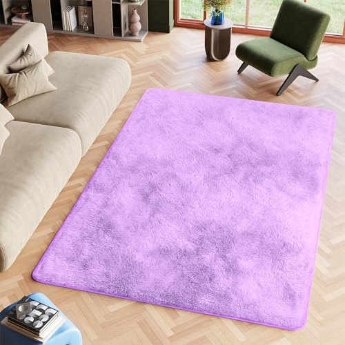 TAPISO Silk Teppich Shaggy rutschfest Lila Einfarbig Antirutsch Hochflor Langflor Weich Modern Schlafzimmer Wohnzimmer Bedvorleger ÖKO-TEX 120 x 170 cm von TAPISO