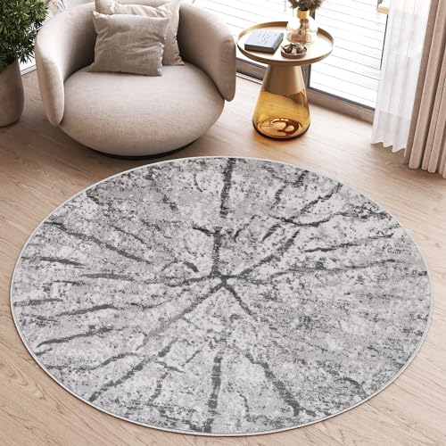 TAPISO Sky Rund Teppich Kurzflor Modern Beige Grau Meliert Verwischt Design Wohnzimmer Schlafzimmer 3D Optik Abstrakt ÖKOTEX 80 x 80 cm von TAPISO