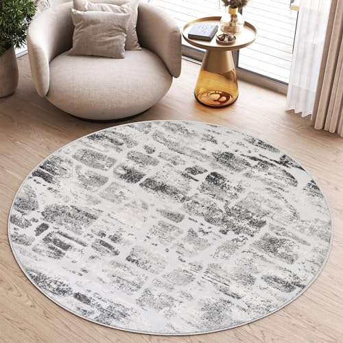 TAPISO Sky Rund Teppich Kurzflor Modern Grau Beige Meliert Verwischt Design Wohnzimmer Schlafzimmer 3D Optik Abstrakt ÖKOTEX 100 x 100 cm von TAPISO