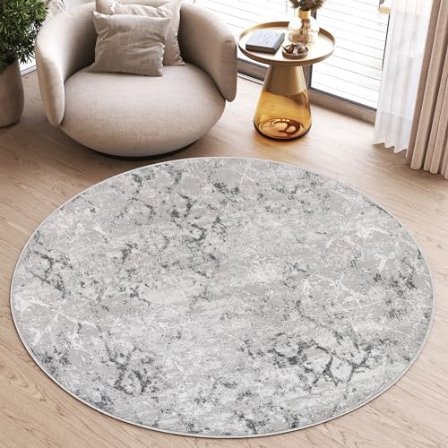 TAPISO Sky Rund Teppich Kurzflor Modern Grau Creme Karo Geometrisch Gitter Design Meliert Wohnzimmer Schlafzimmer 3D Optik ÖKOTEX 120 x 120 cm von TAPISO