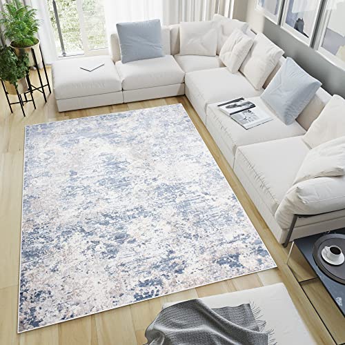 TAPISO Sky Teppich Kurzflor Modern Blau Grau Patchwork Design Meliert Wohnzimmer Schlafzimmer 3D Optik ÖKOTEX 120 x 170 cm von TAPISO