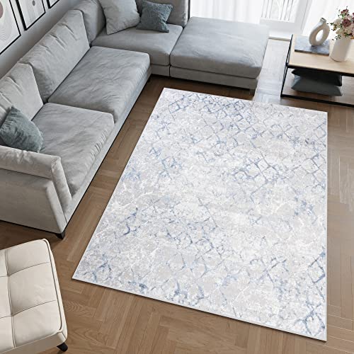 TAPISO Sky Teppich Kurzflor Modern Creme Grau Blau Karo Geometrisch Gitter Design Meliert Wohnzimmer Schlafzimmer 3D Optik ÖKOTEX 300 x 400 cm TAPISO Sky Teppich Kurzflor Modern Creme Grau Blau Karo Geometrisch Gitter Design Meliert Wohnzimmer Schlafzimmer 3D Optik ÖKOTEX 300 x 400 cm von TAPISO