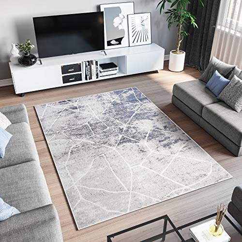 TAPISO Sky Teppich Kurzflor Modern Grau Beige Blau Meliert Verwischt Design Wohnzimmer Schlafzimmer Riss Abstrakt ÖKOTEX 80 x 150 cm von TAPISO