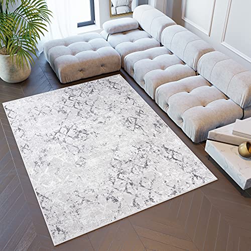 TAPISO Sky Teppich Kurzflor Modern Grau Creme Karo Geometrisch Gitter Design Meliert Wohnzimmer Schlafzimmer 3D Optik ÖKOTEX 120 x 170 cm von TAPISO