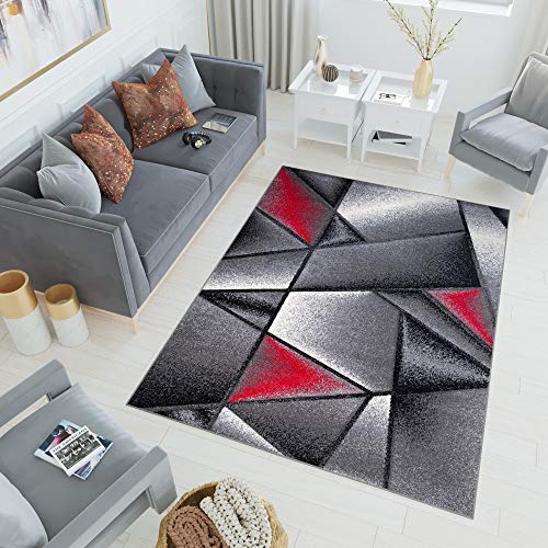 TAPISO Sumatra Teppich Kurzflor Konturenschnitt Modern Grau Rot Abstrakt Karo Viereck Muster Designer Wohnzimmer Jugendzimmer ÖKOTEX 160 x 220 cm von TAPISO